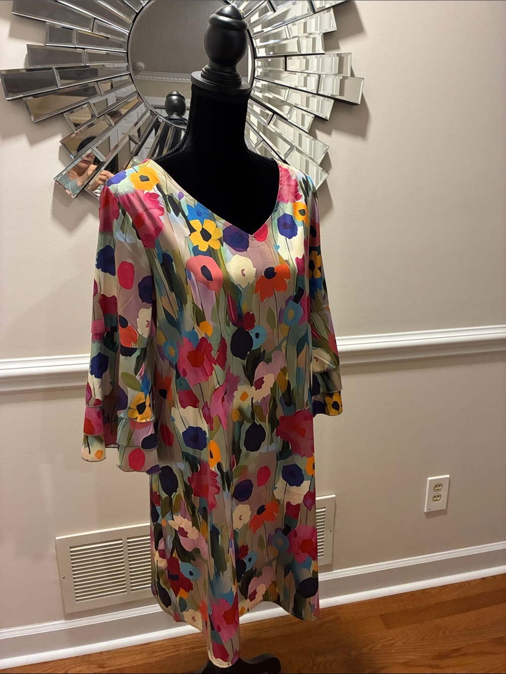 Floral Multicolor V-Neck Shift Dress